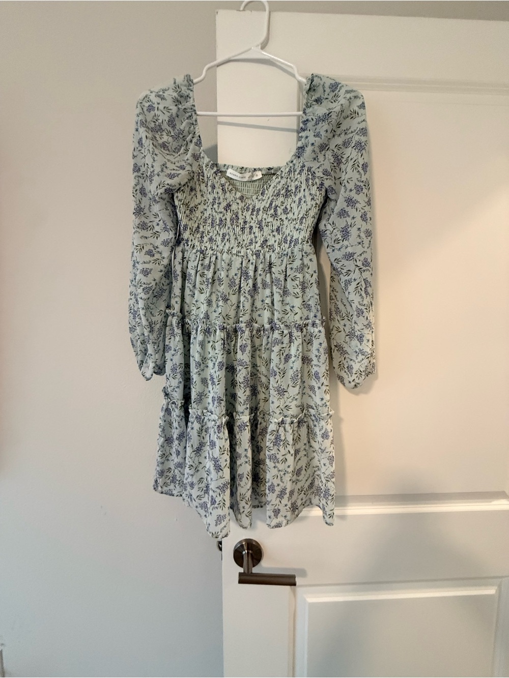 Altar'd State Mint Floral Smocked Tiered Mini Dress